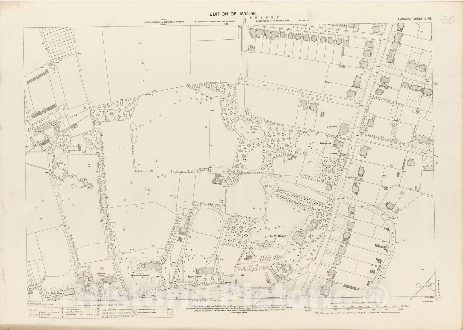 Historic Map : London (England), City Atlas Map, London Sheet X.66 1895 - Vintage Wall Art