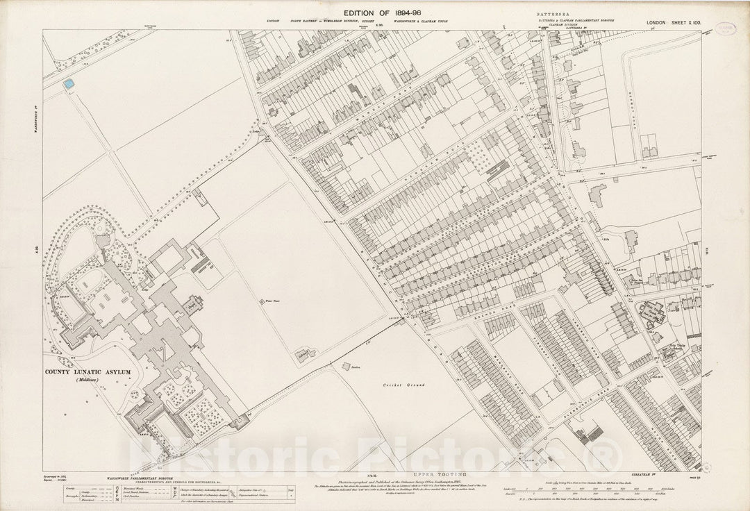 Historic Map : London (England), City Atlas Map, London Sheet X.100 1895 - Vintage Wall Art