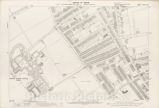 Historic Map : London (England), City Atlas Map, London Sheet X.100 1895 - Vintage Wall Art