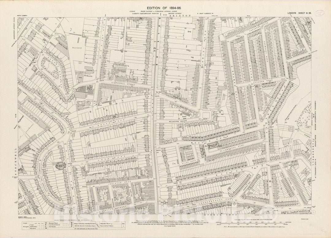 Historic Map : London (England), City Atlas Map, London Sheet XI.34 1895 - Vintage Wall Art