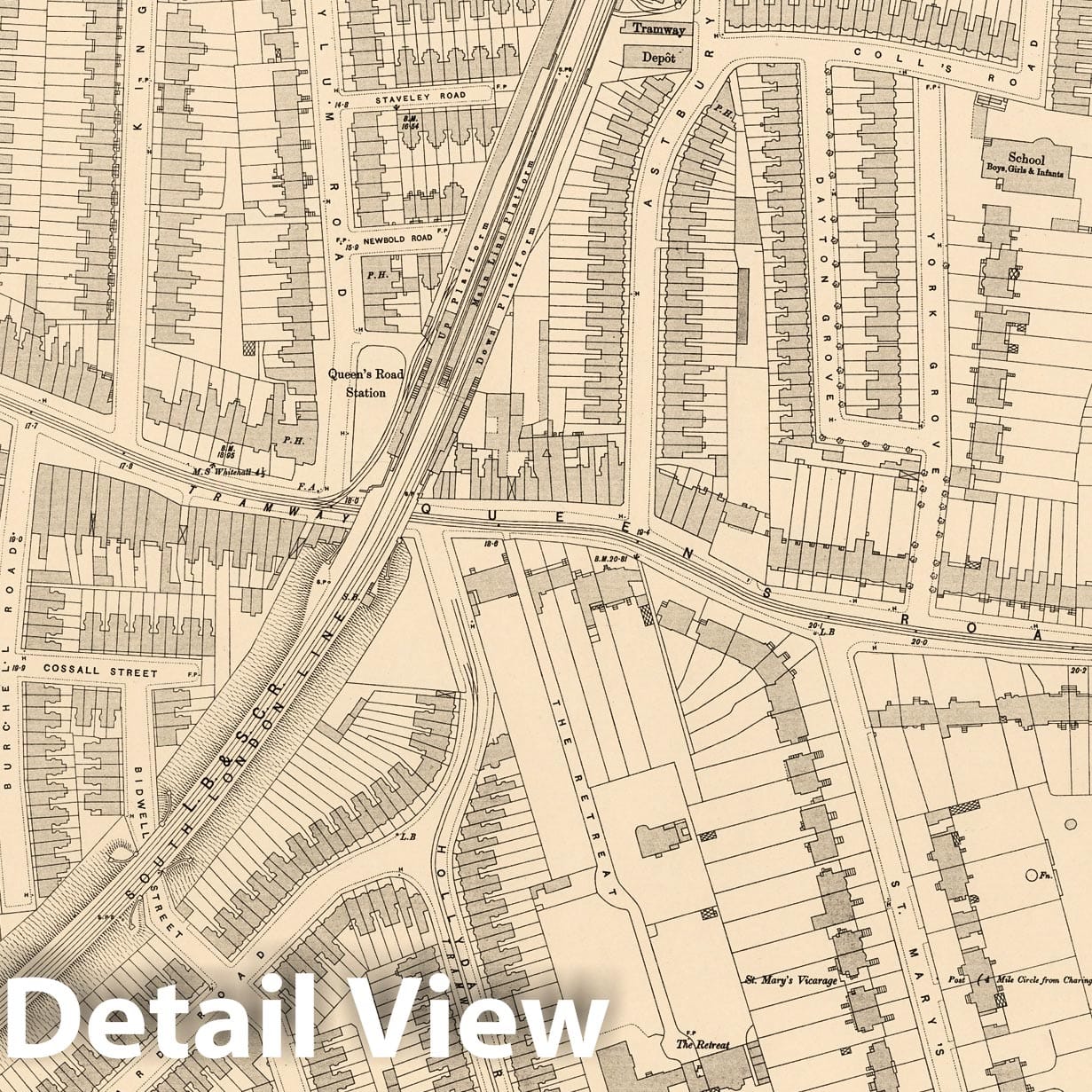 London - Survey Map, 1895 - Ordnance Survey Five feet to the Mile