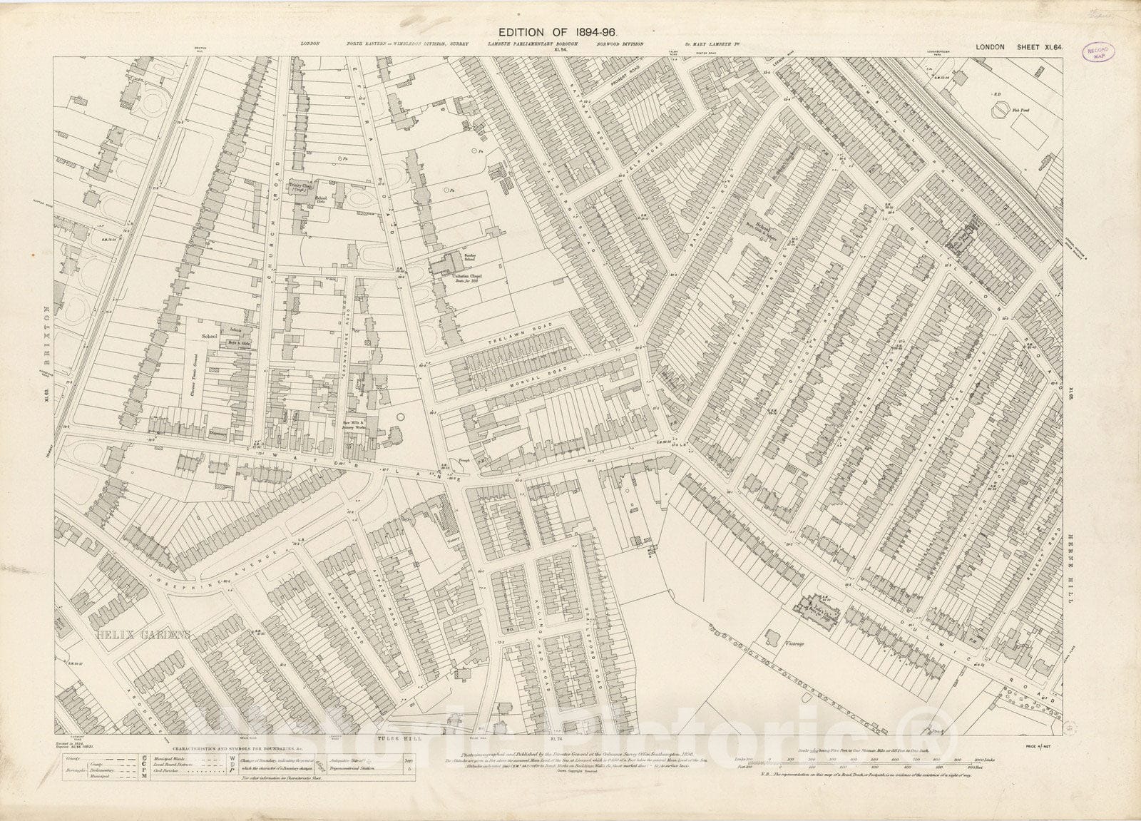 Historic Map : London (England), City Atlas Map, London Sheet XI.64 1896 - Vintage Wall Art