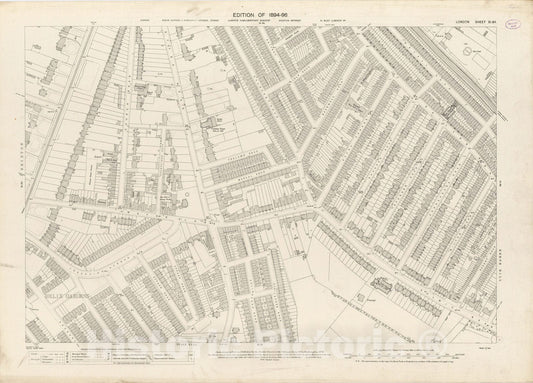 Historic Map : London (England), City Atlas Map, London Sheet XI.64 1896 - Vintage Wall Art