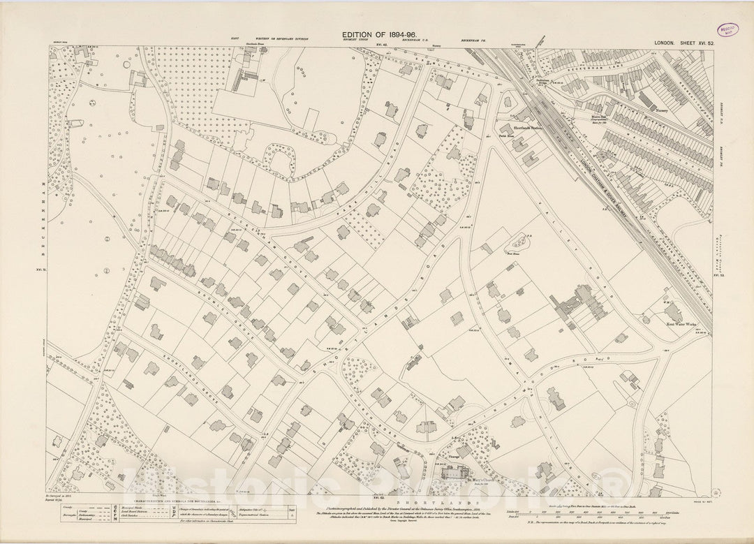 Historic Map : London (England), City Atlas Map, London Sheet XVI.52 1895 - Vintage Wall Art