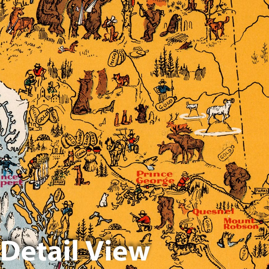British Columbia - Pictorial Map, 1929 - Historical Map Print