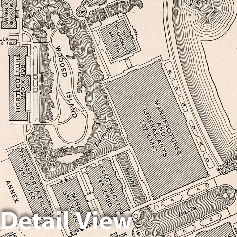 Ground plan of the Columbian Exposition 1893 Chicago World's Fair Historical Map Print