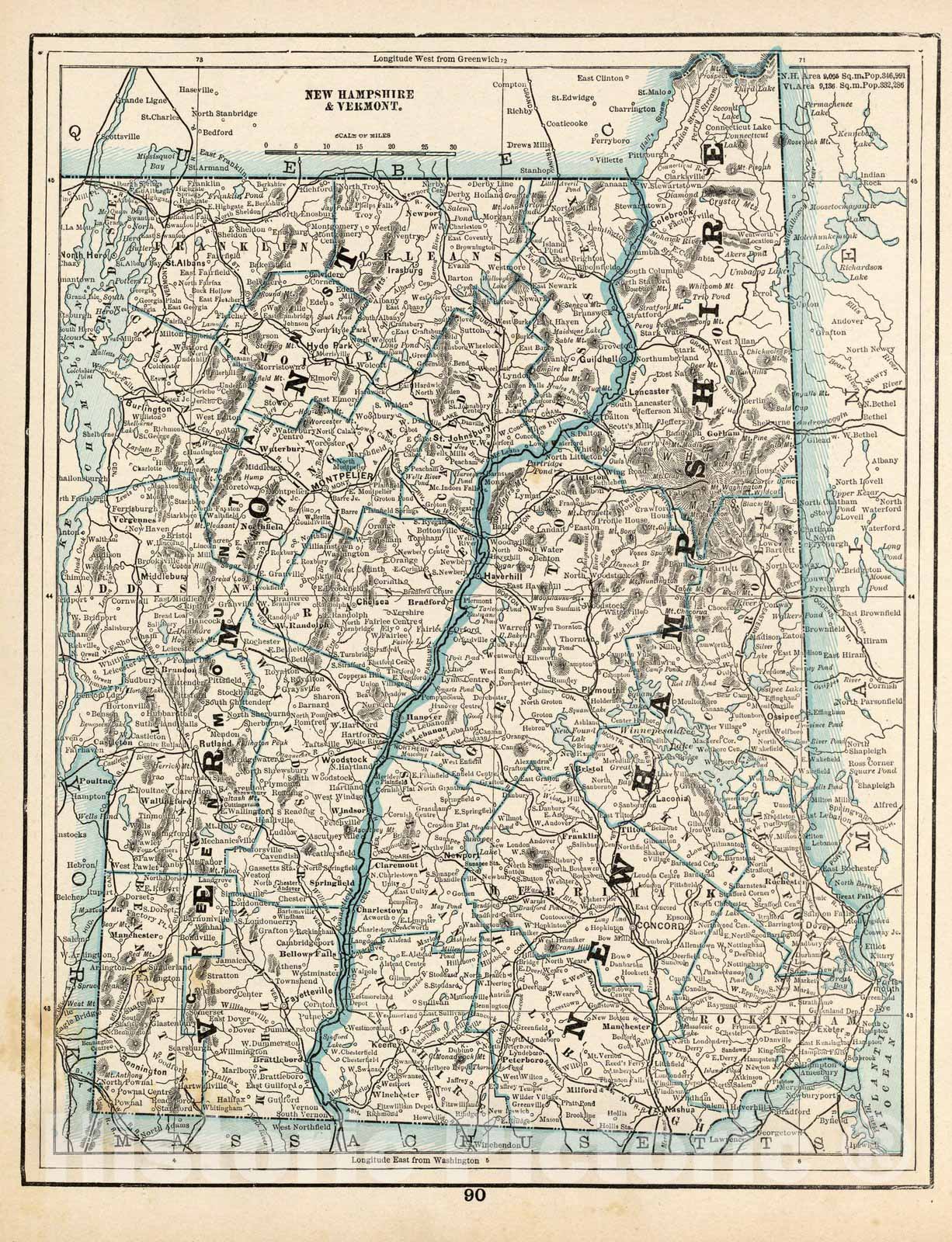 New Hampshire and Vermont - Boundary Map, 1893 - Columbian World's Fair Atlas