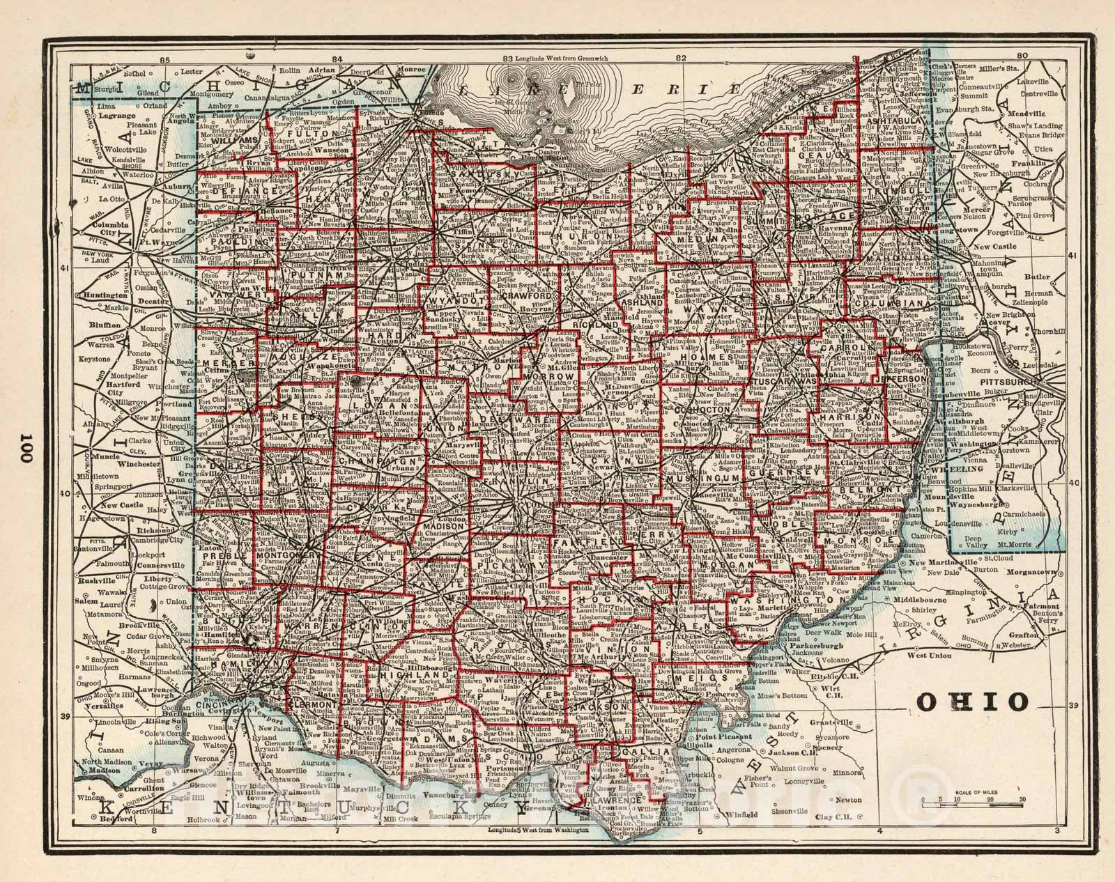 Ohio - Boundary Map, 1893 - Columbian World's Fair Atlas Print