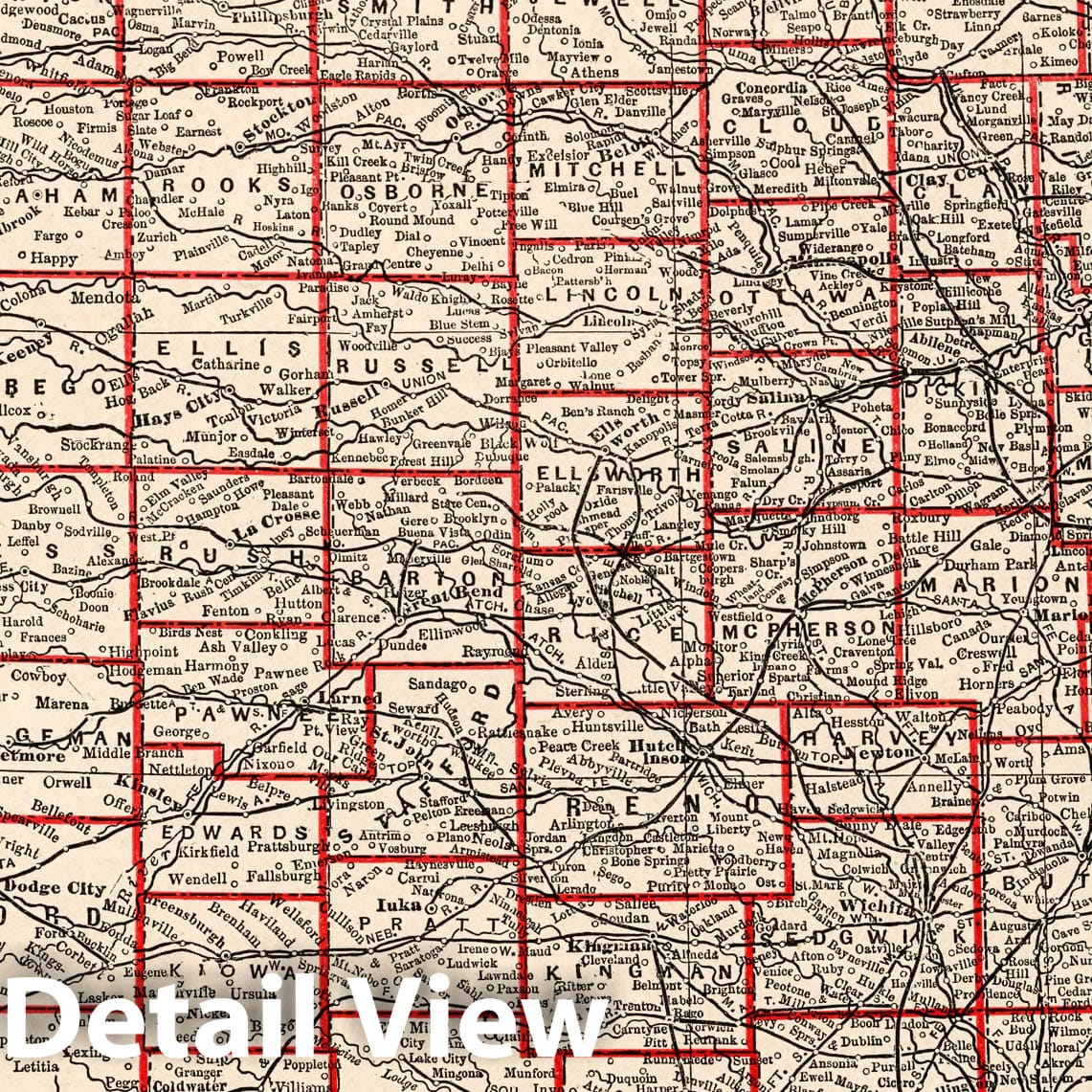Kansas - Boundary Map, 1893 - Historical Map Print