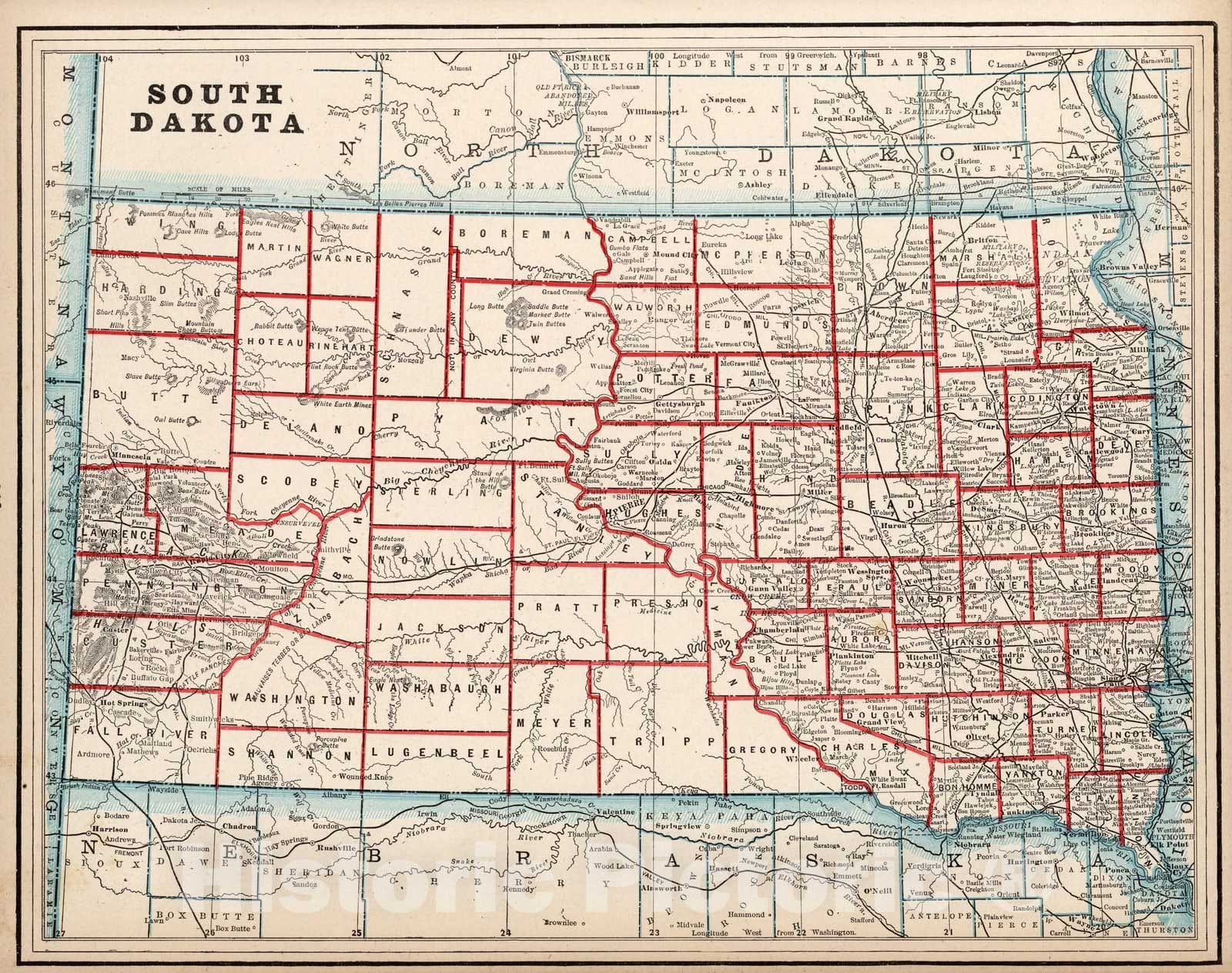 Historic Map : World Atlas Map, South Dakota 1893 - Vintage Wall Art