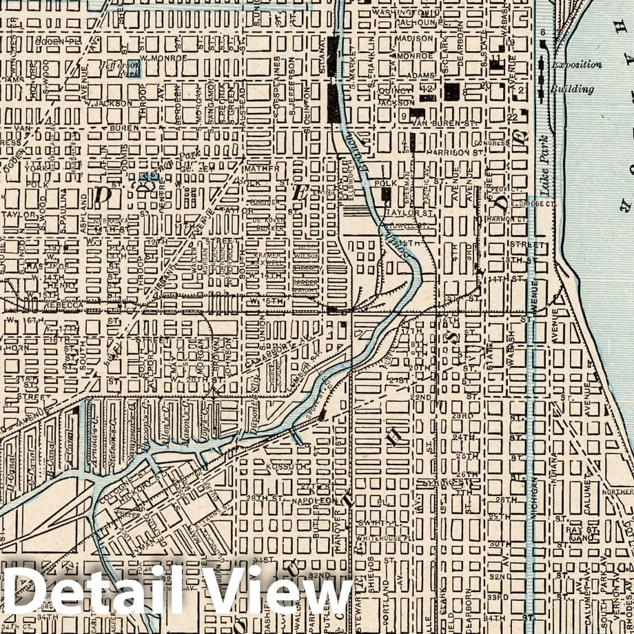 Chicago, Illinois - Road Map, 1893 - Columbian World's Fair Atlas Print