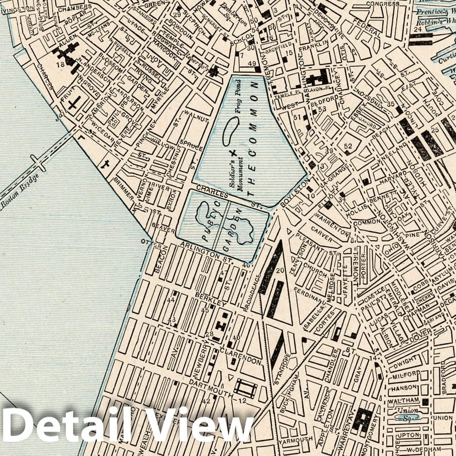 Boston, Massachusetts - Road Map, 1893 - Historical Map Print