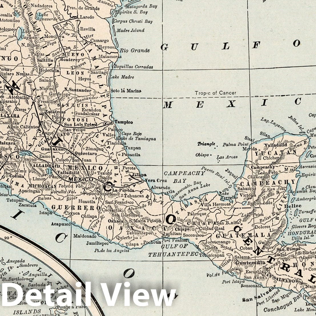 Mexico, Cuba, and Central America, 1893 - Historical Map Print