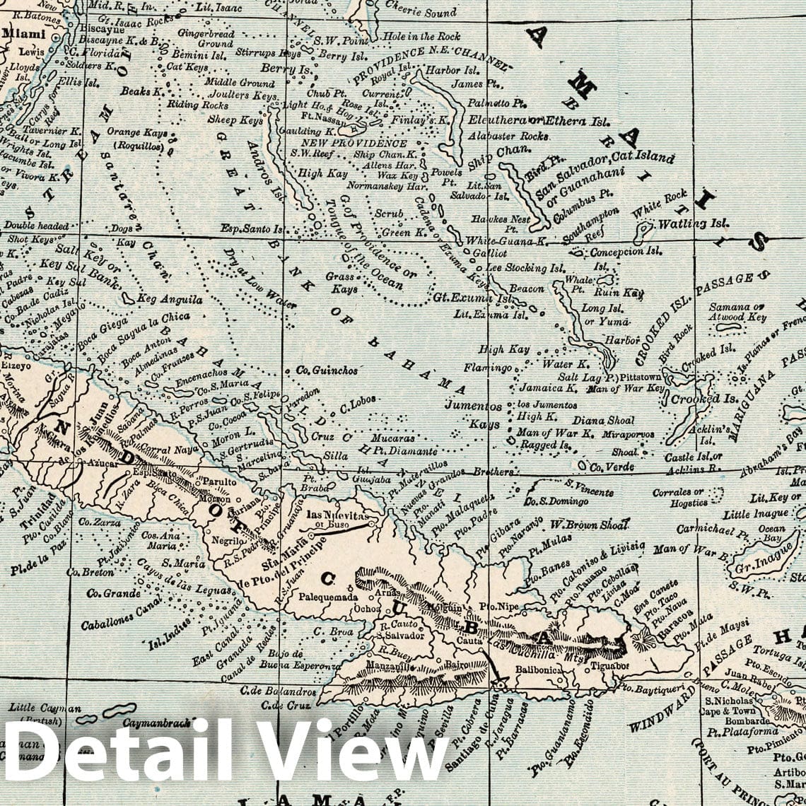 Cuba and the Bahama Islands, 1893 - Historical Map Print