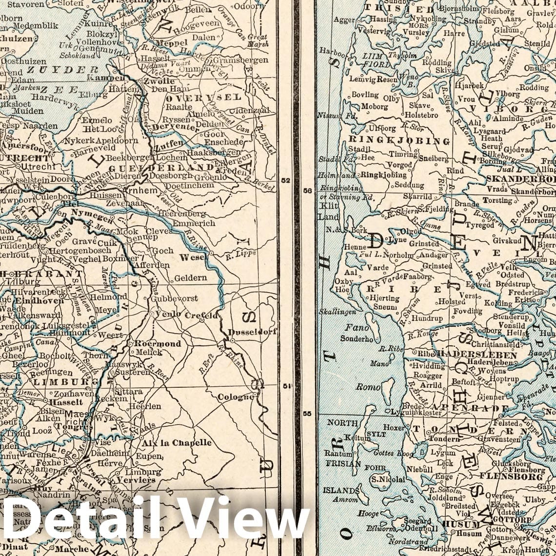 Netherlands, Belgium, and Denmark 1893 Historical Map Print