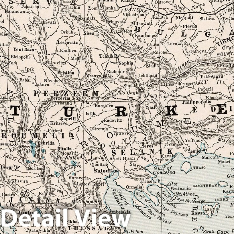Turkey, Greece, Romania, Serbia and Montenegro, 1893 - Historical Map Print