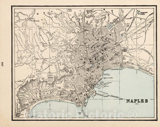 Historic Map : World Atlas Map, Naples, Italy 1893 - Vintage Wall Art
