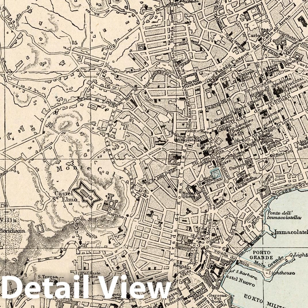 Naples, Italy - Road Map, 1893 - Historical Map Print