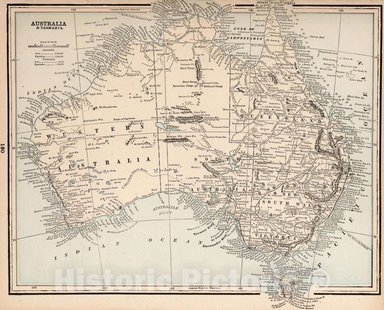 Historic Map : World Atlas Map, Australia and Tasmania 1893 - Vintage Wall Art