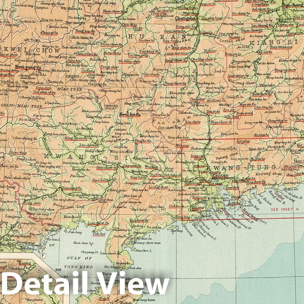 China Southern Section - Physical Map, 1923 - World Missionary Atlas