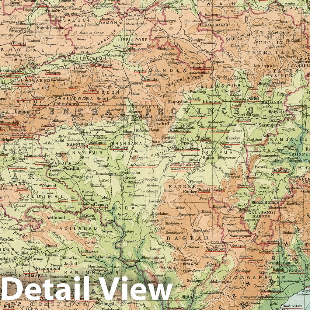 India - Central Section - 1925 World Missionary Atlas Map Print