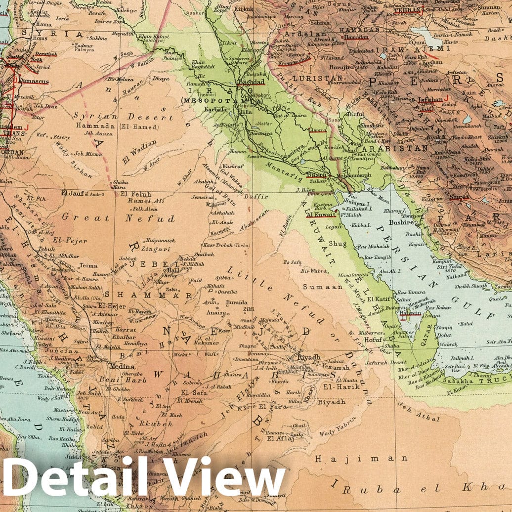 Western Asia - Physical Map, 1925 - World Missionary Atlas Print