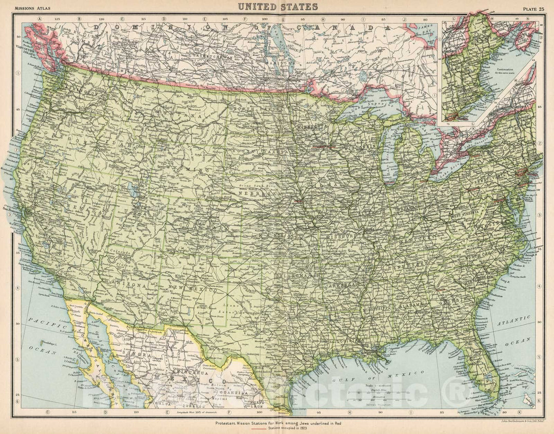Historic Map : World Atlas Map, Plate 25. United States. 1923 - Vintage Wall Art