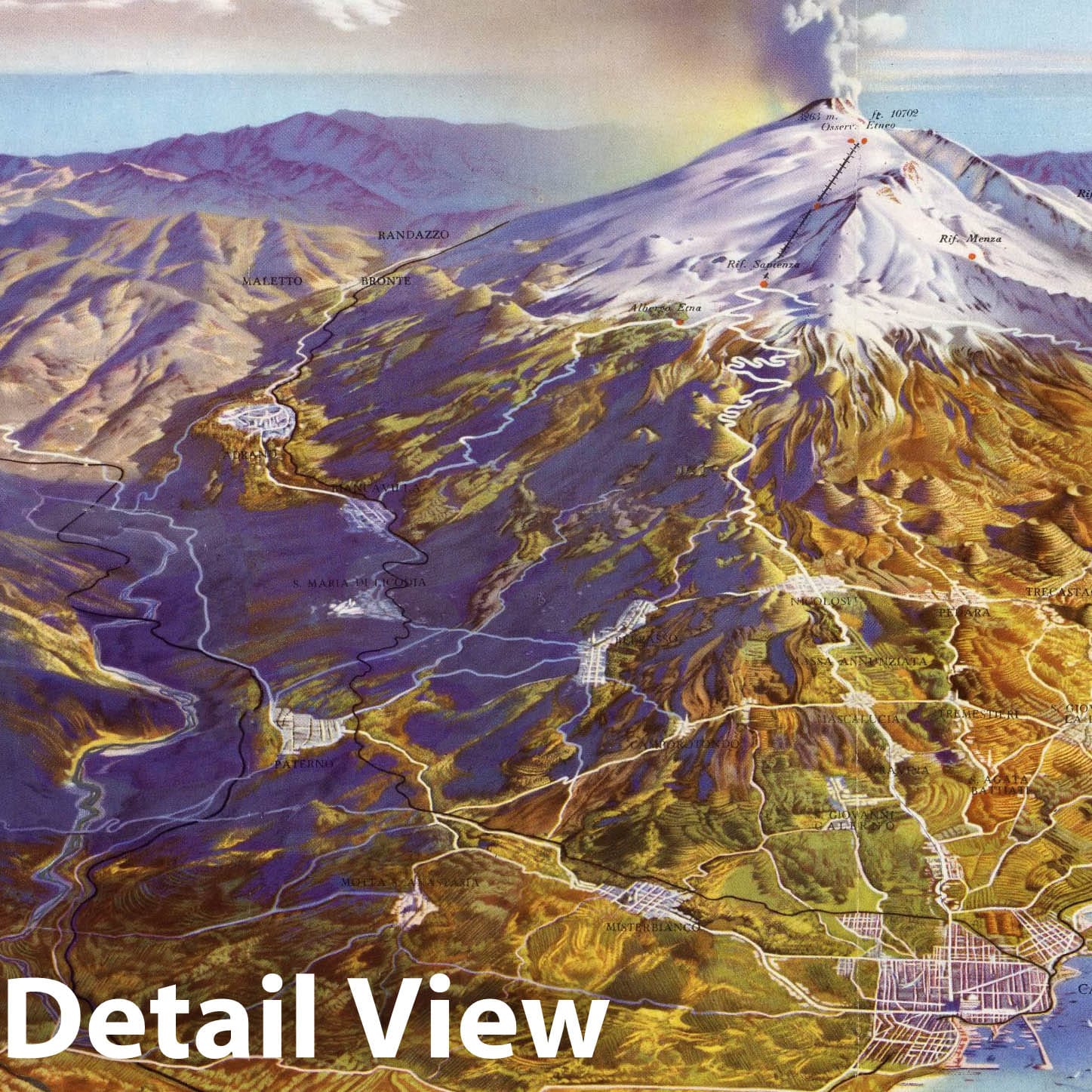 Mount Etna, Sicily - Pictorial Map, 1953 - Historical Map Print