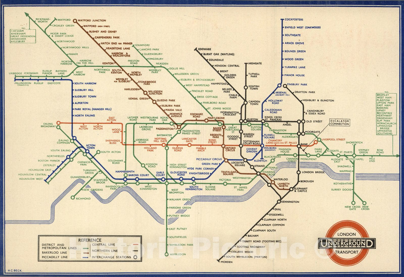 1938 London Underground Transport Map - Pictorial Railway Print