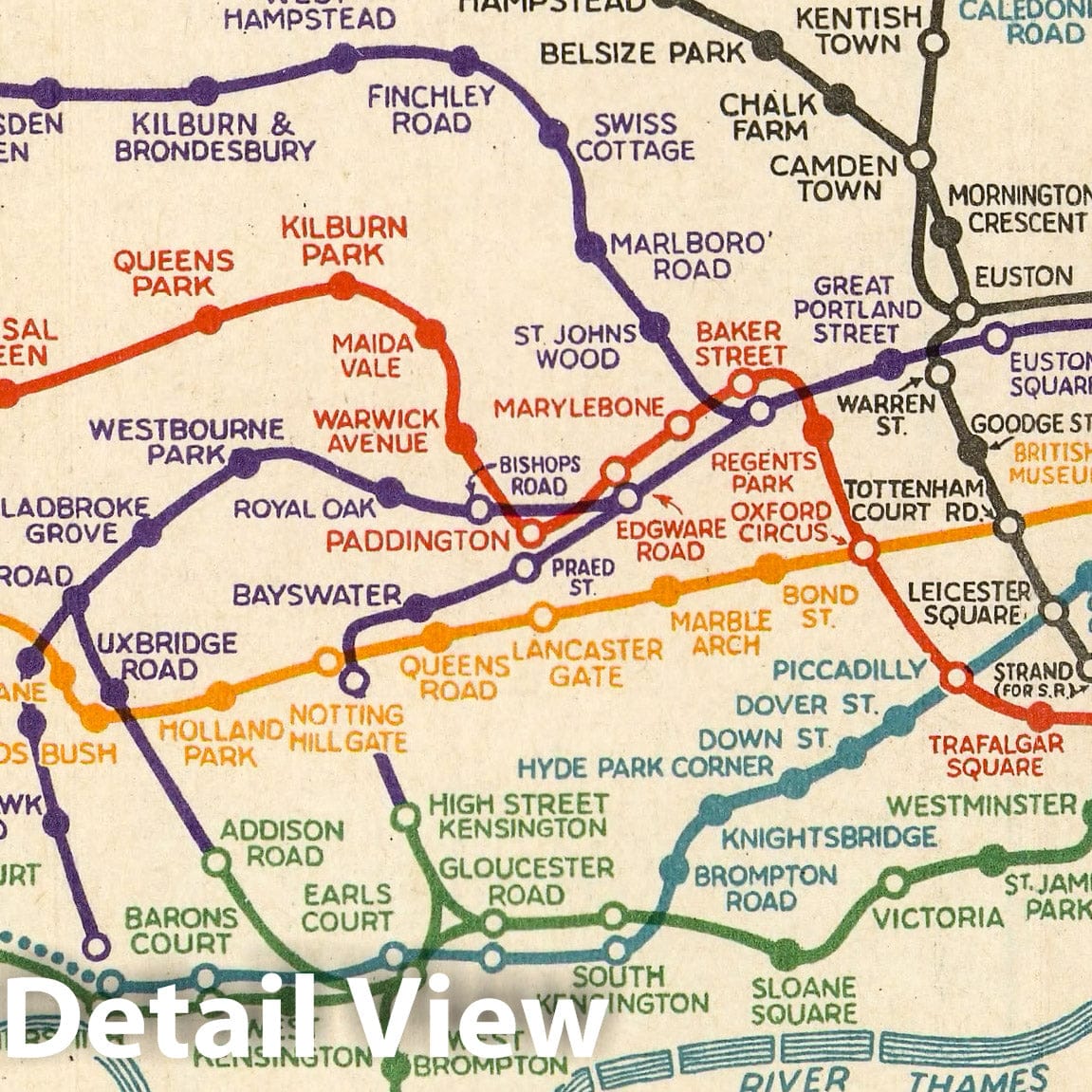 London, England - Subway Map, 1930 - Historical Map Print