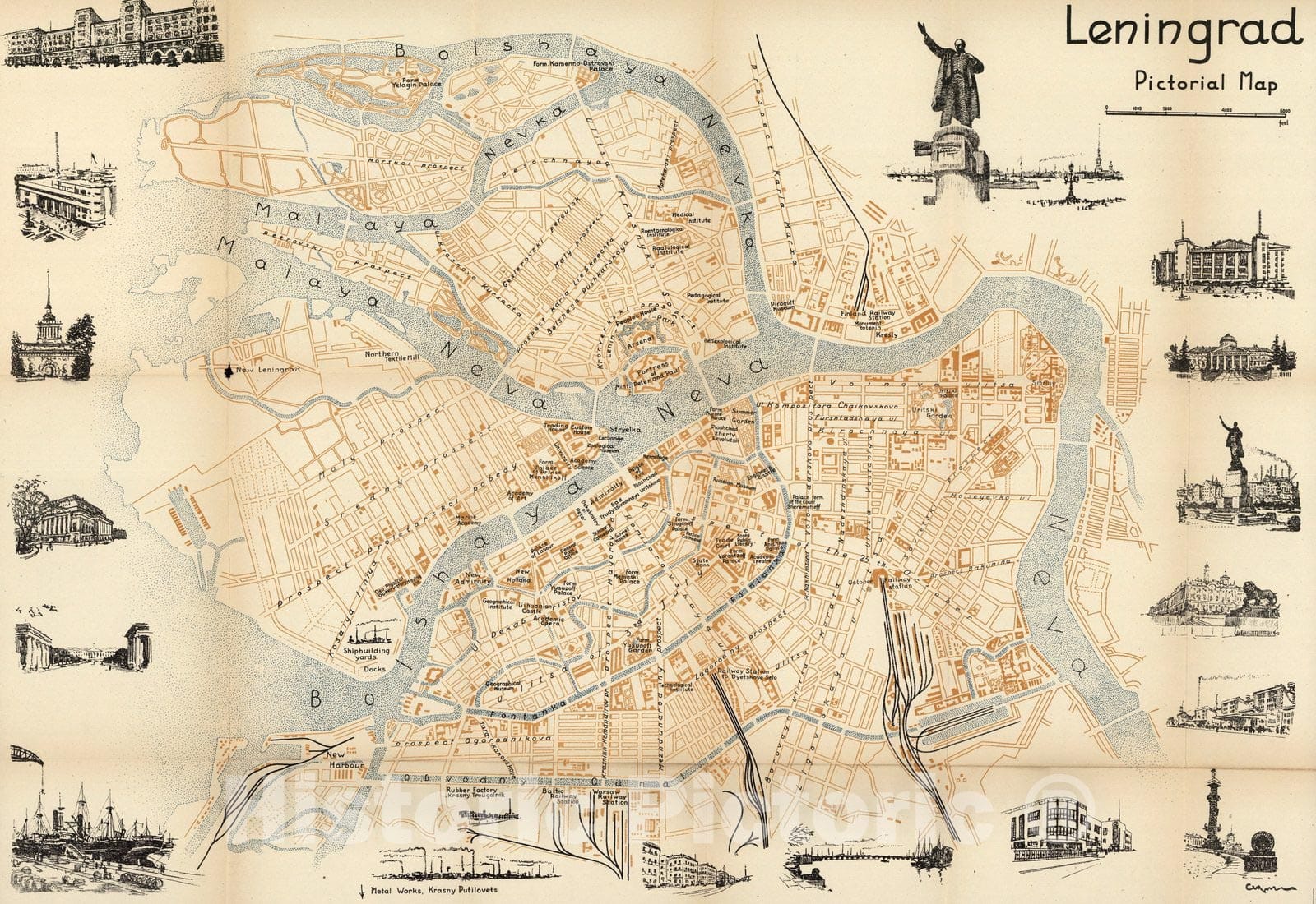 Saint Petersburg - Pictorial Map, 1935 - Historical Map Print