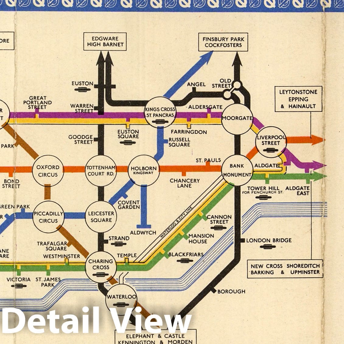London Underground Subway Map 1950 - Central Area Interchange Stations