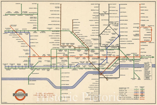 Historic Map : Pocket Map, London Underground. 1946 - Vintage Wall Art