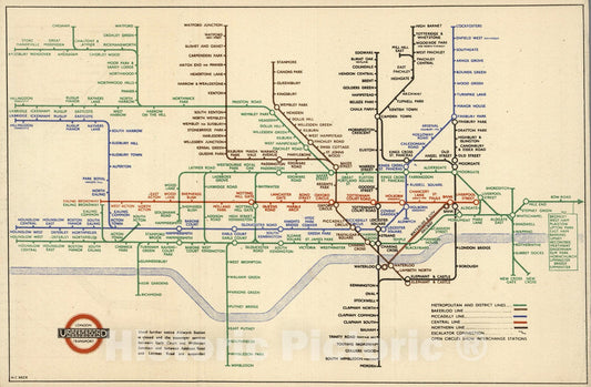 Historic Map : Pocket Map, London Underground. 1945 - Vintage Wall Art