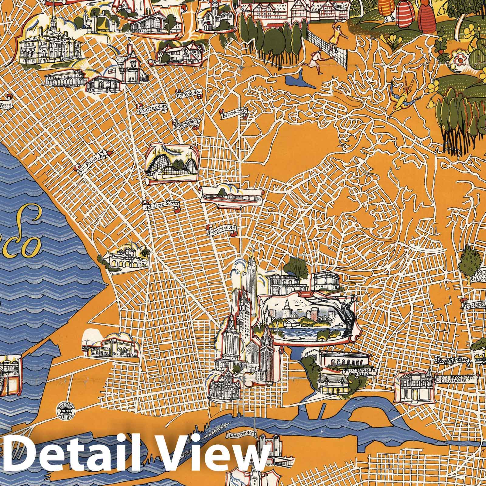 Berkeley, Oakland & Alameda Pictorial Map 1930 - Historical Map Print