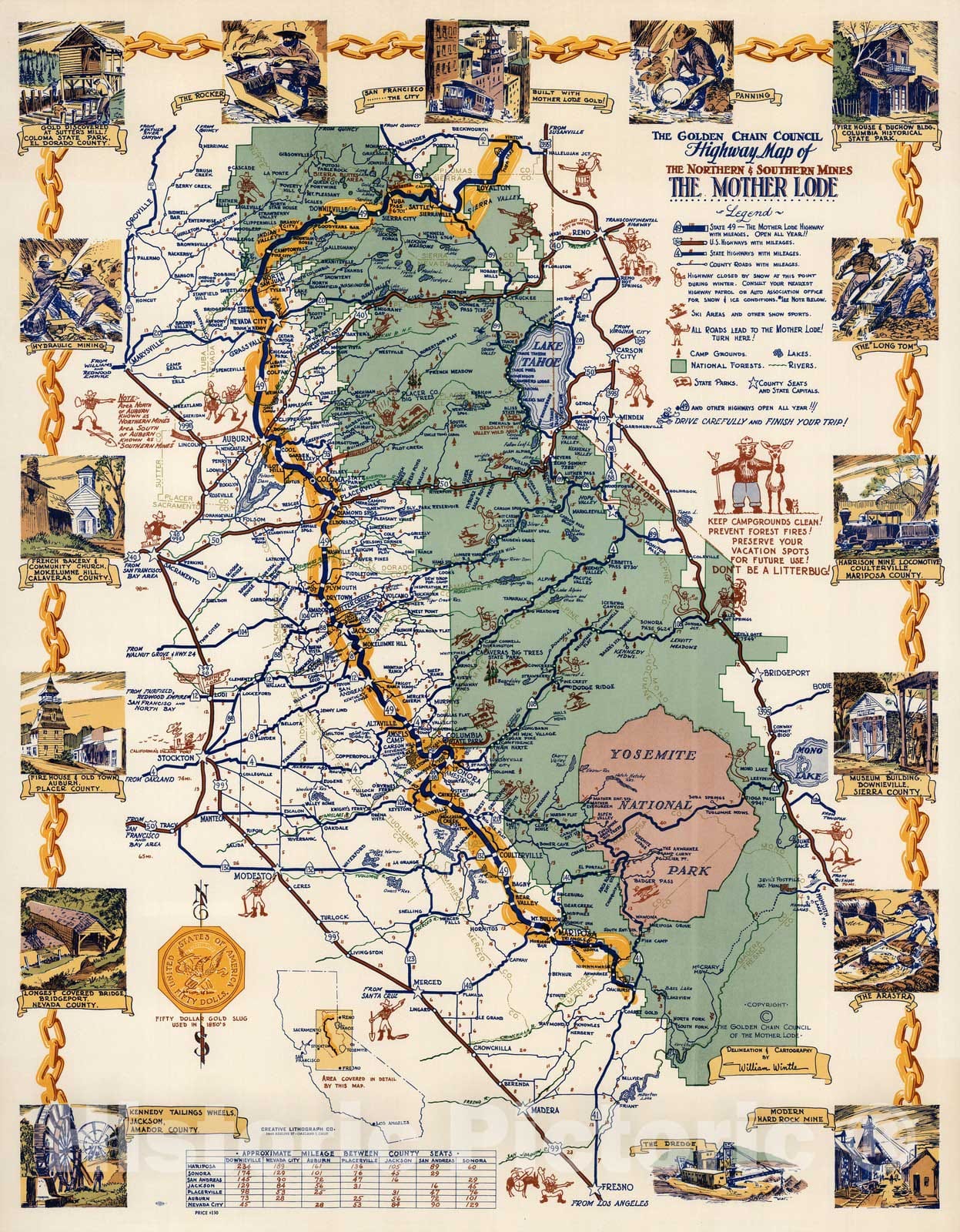Mother Lode Gold Region, California - Pictorial Map, 1960