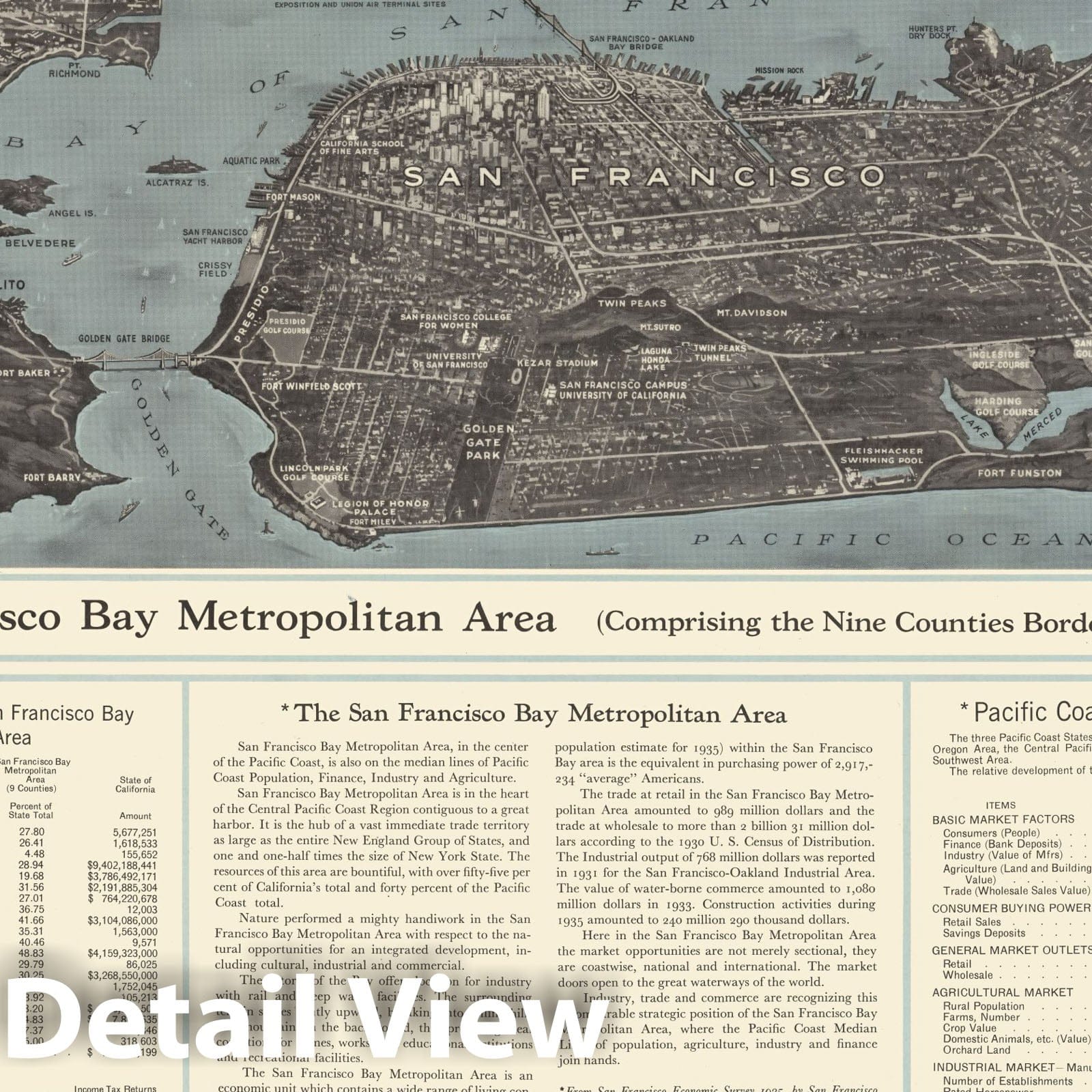 Historic Map : San Francisco Bay Metropolitan Area 1935 - Vintage Wall Art