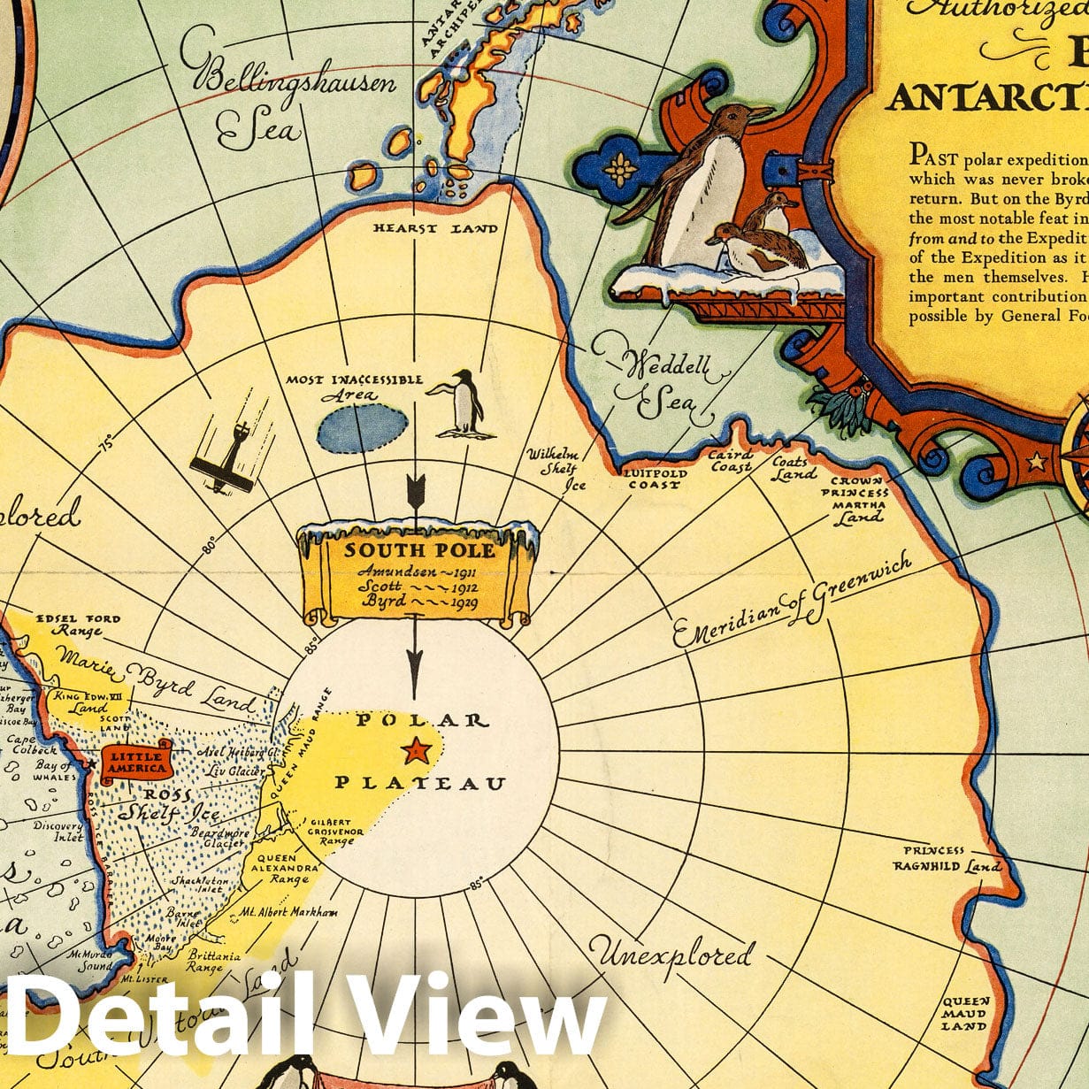 Antarctica - Pictorial Map, 1934 - Byrd Expedition Historical Map Print