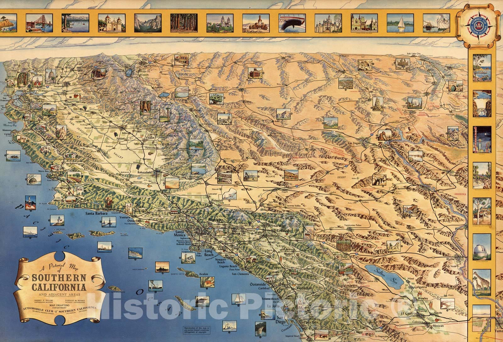 Historic Map : A pictorial map of Southern California and adjacent areas, 1969 - Vintage Wall Art