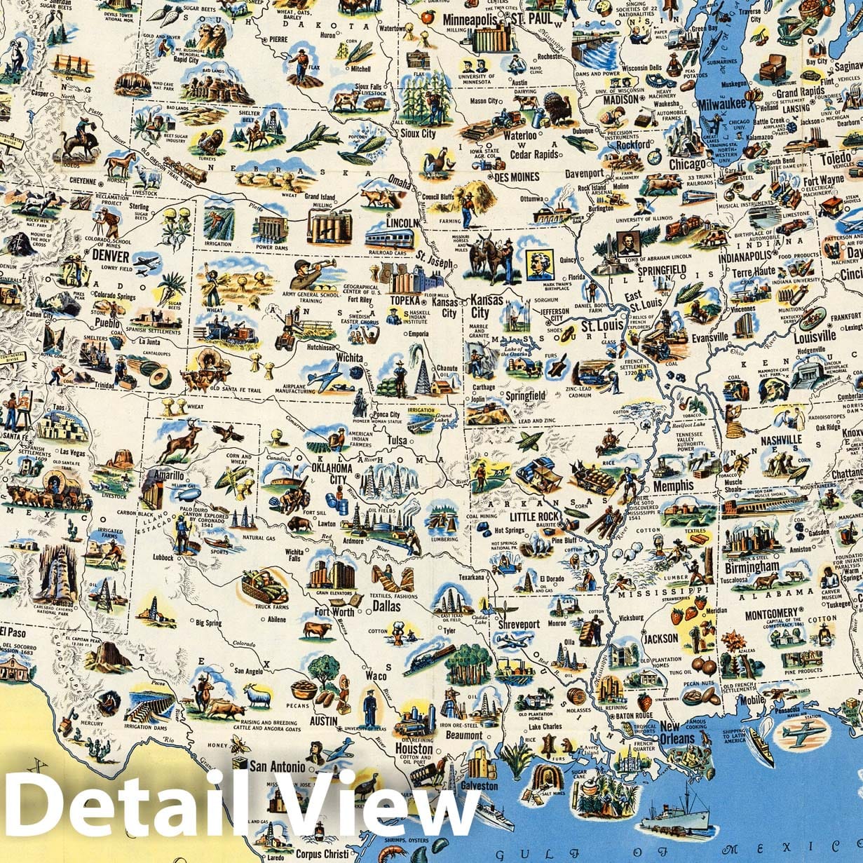 United States Pictorial Map 1950 - Historical Map Print