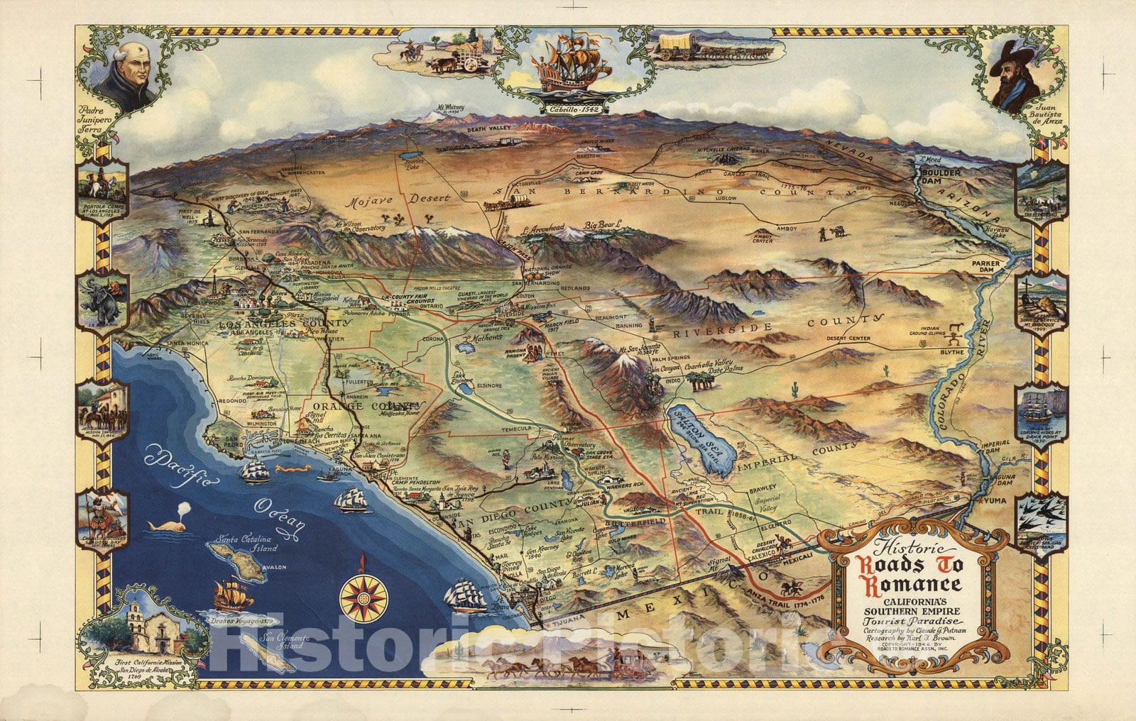 Southern California - Pictorial Map, 1946 - Historical Map Print