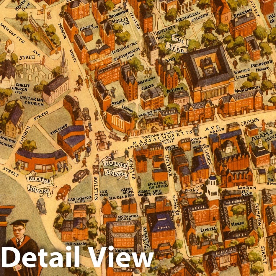 Harvard and Radcliffe Colleges, Cambridge - Pictorial Map, 1935
