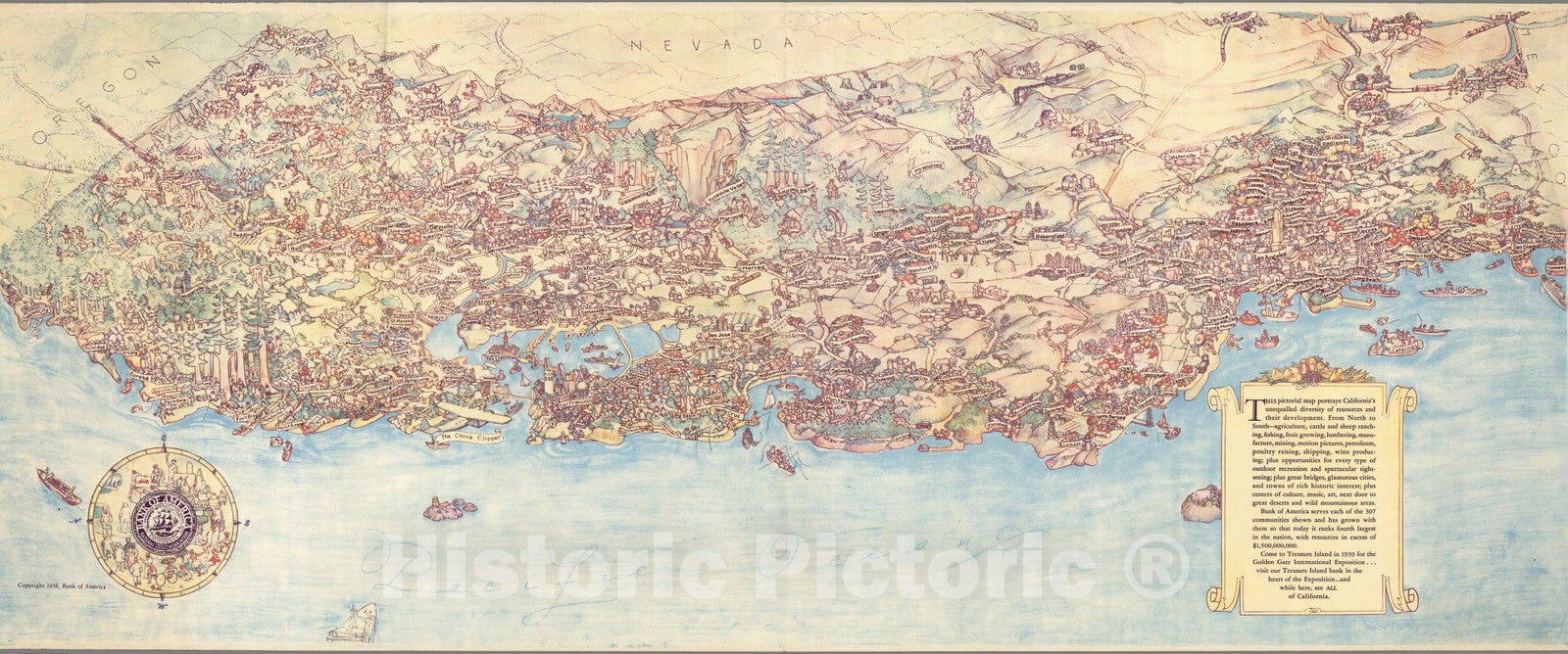 Historic Map : (California) Bank of America 1938 - Vintage Wall Art