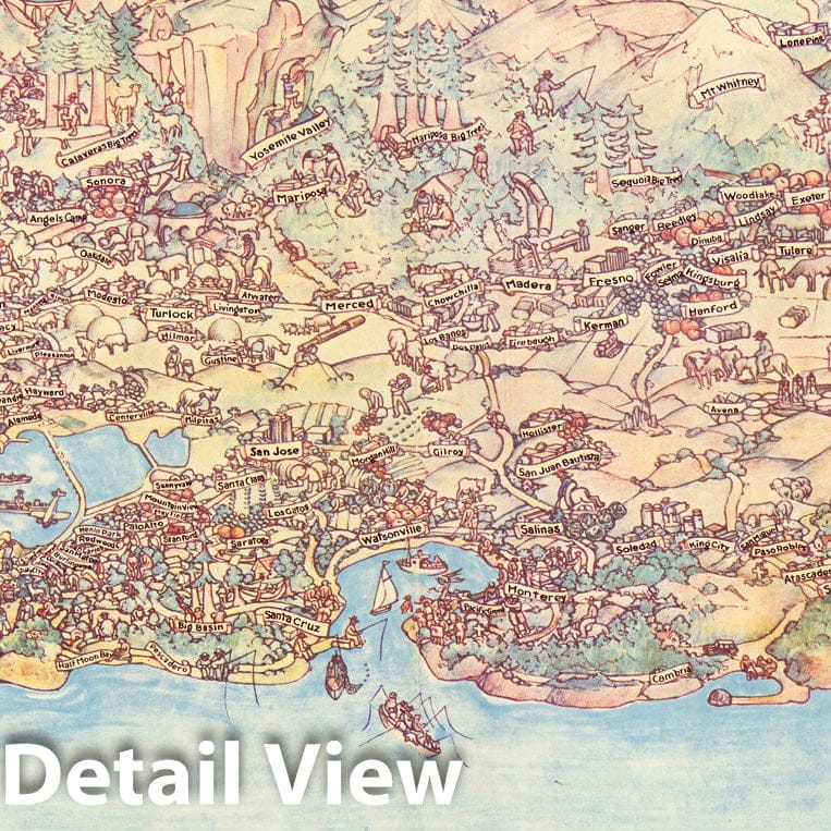 California - Pictorial Map, 1938 - Historical Map Print