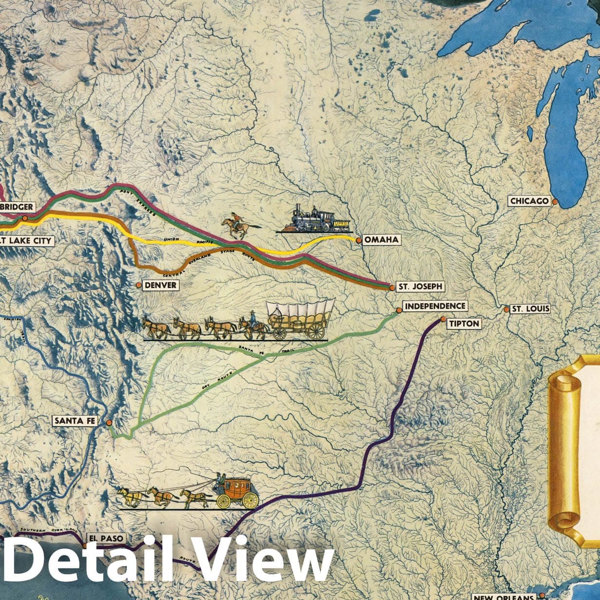 Western United States - Overland Routes and Pioneer Trails - Pictorial Map, 1951