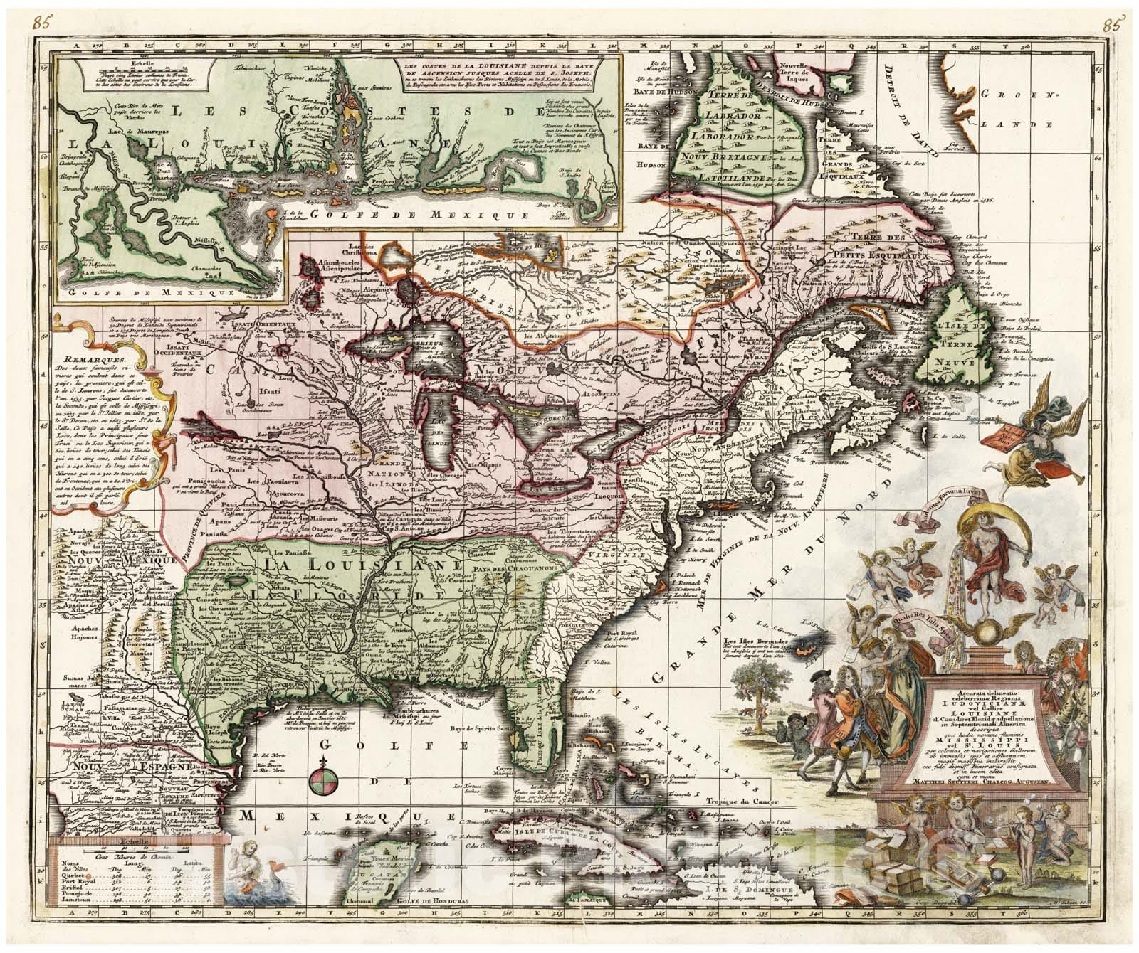 Hand colored map of Seutter's Mississippi Bubble map. Accurata delineatio celeberrimae Regionis Ludovicianae vel Gallice Louisiane 1720 - Vintage Wall Art