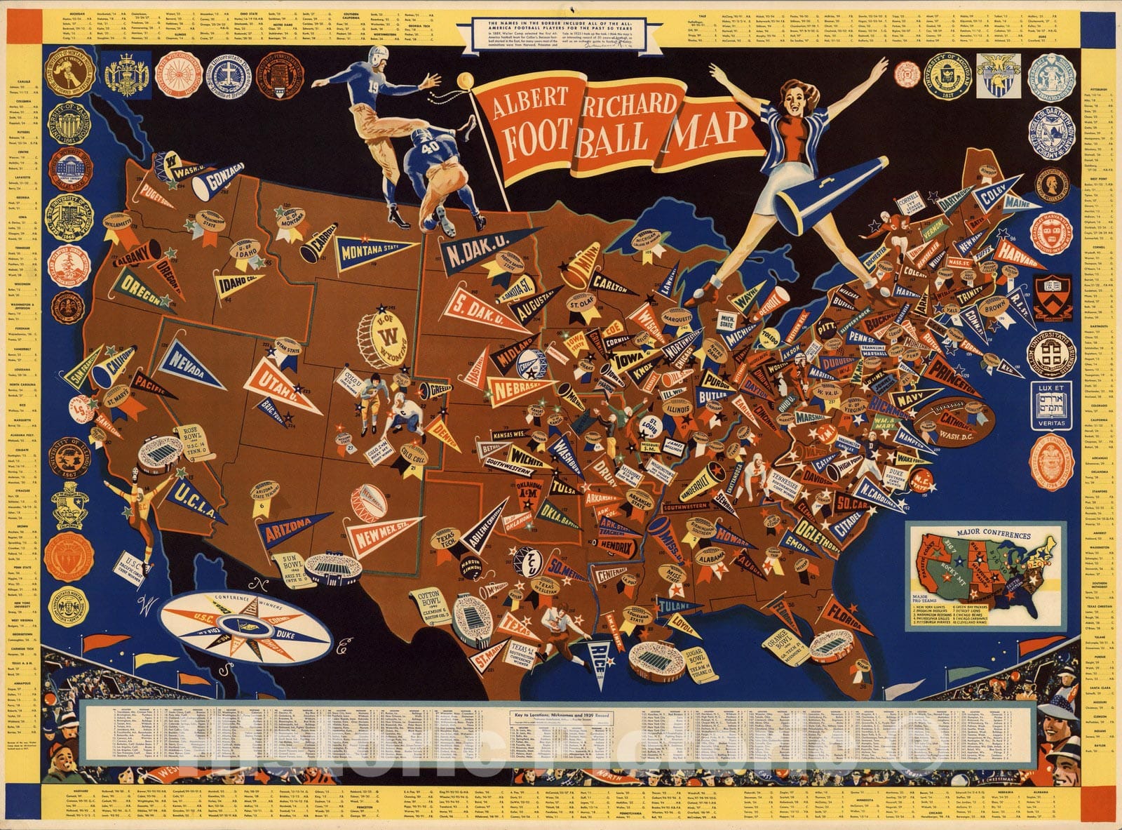 1940 United States College Football Pictorial Map - Historical Map Print