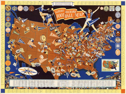 Historic Map - Albert Richard Football Map. E.E. Cheeseman. Copyright 1940 - Vintage Wall Art