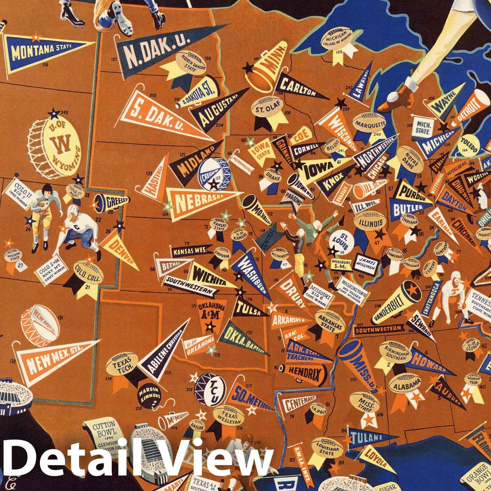 1940 United States College Football Pictorial Map - Historical Map Print