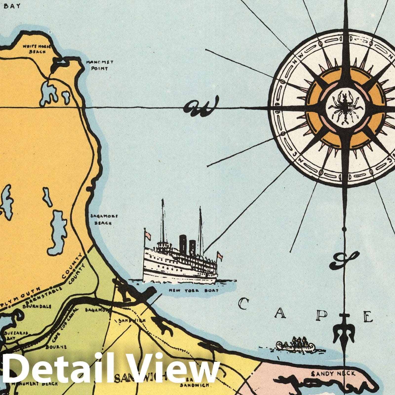 Cape Cod - Pictorial Map, 1932 - Historical Map Print